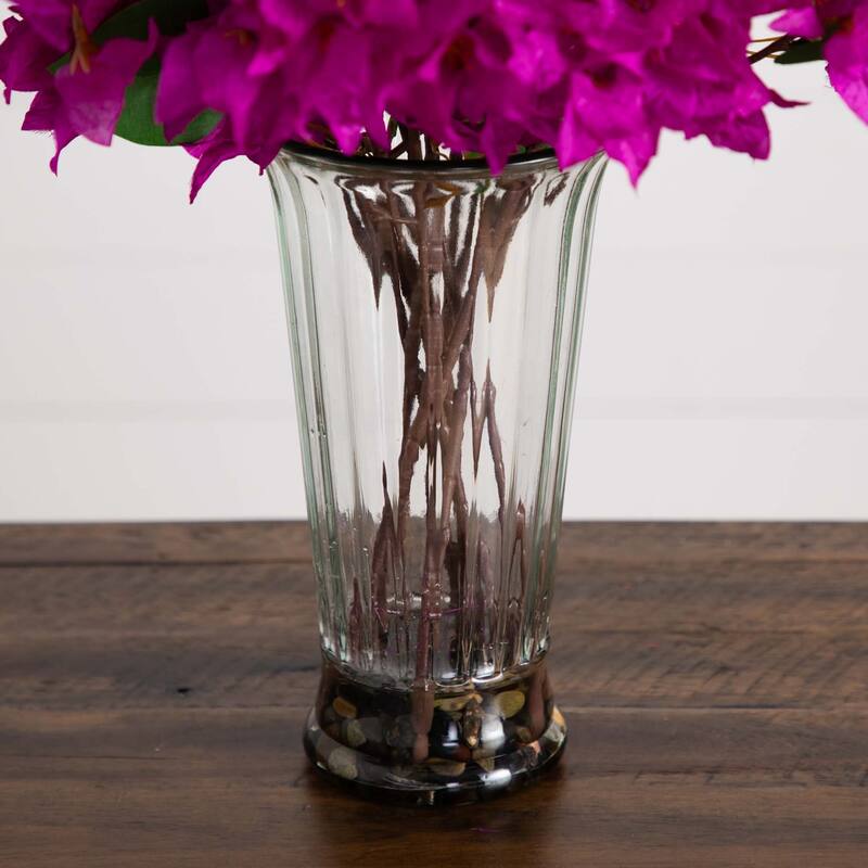 Bougainvillea Floral Artificial Arrangement with Glass Vase - 30" - Pink