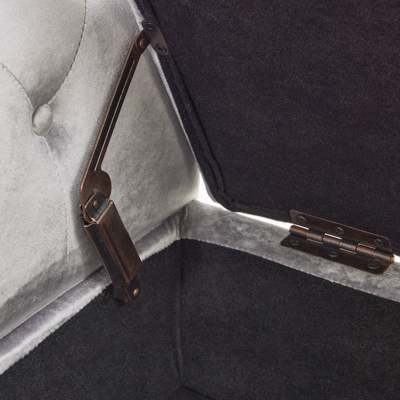 51.25" Velvet Storage Ottoman Bench with Rolled Arms and Wood Legs