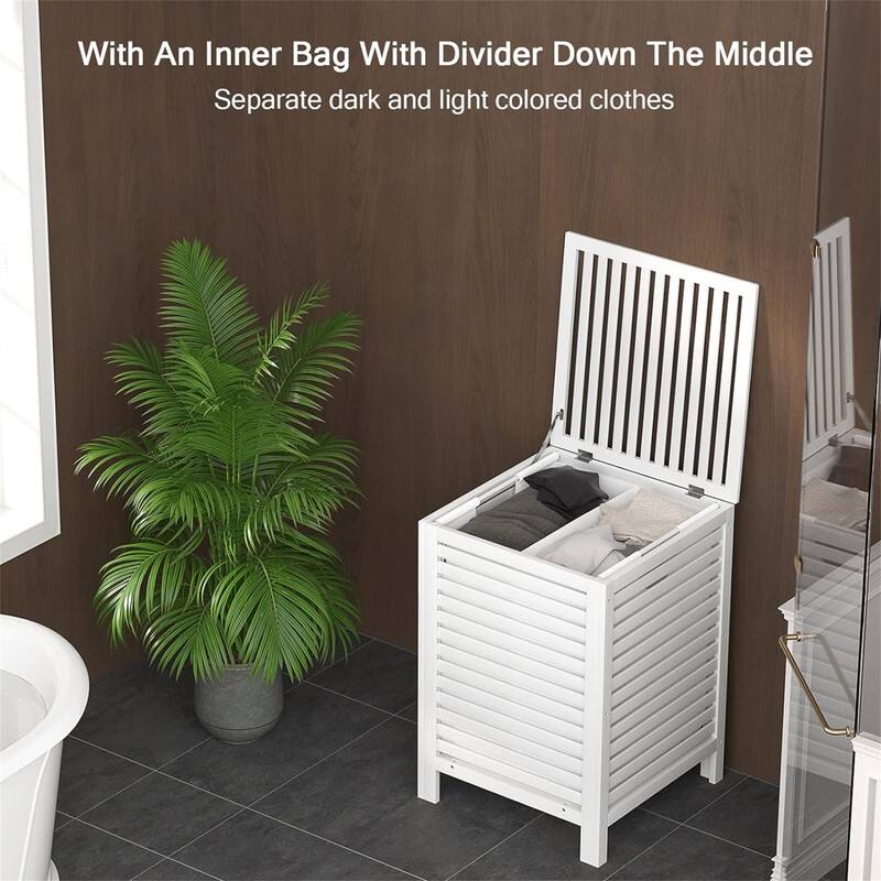 2-Section 120L Laundry Hamper with Lid - 18.31"L x 18.31"W x 25.59"H