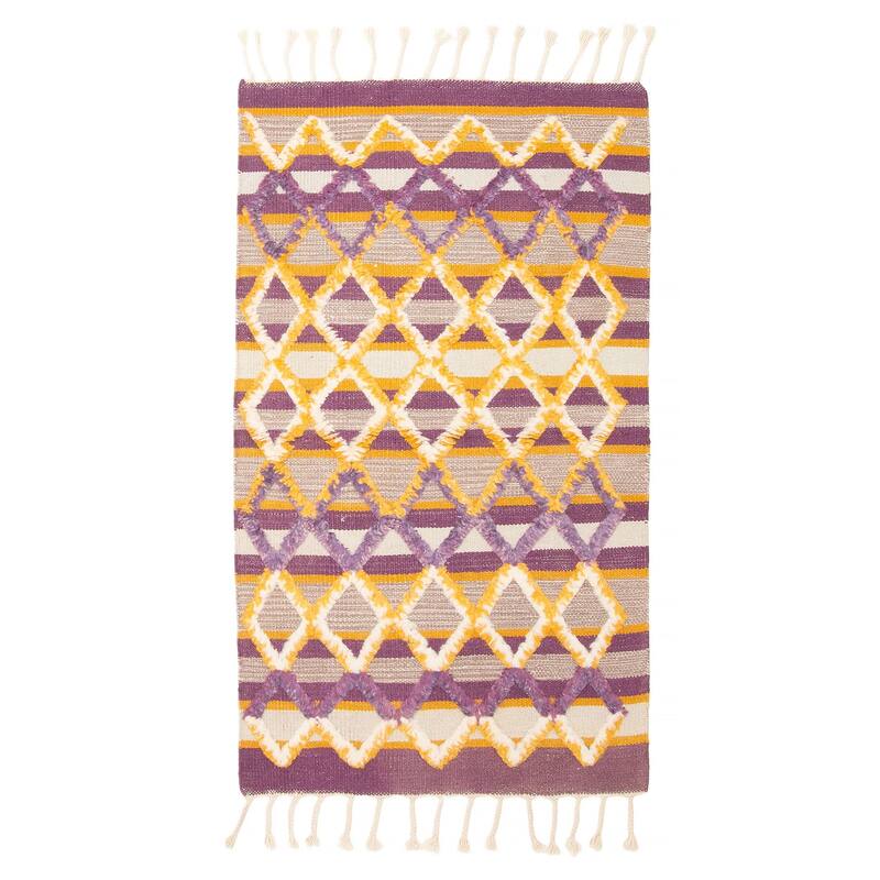 ECARPETGALLERY Hand-knotted Marrakech Purple Wool Kilim - 2'11 x 4'11 - Purple - 2'11 x 4'11