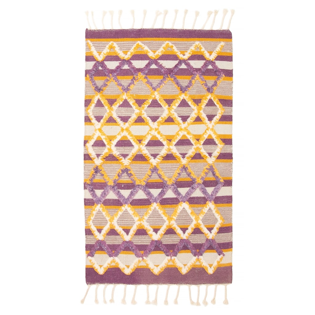 ECARPETGALLERY Hand-knotted Marrakech Purple Wool Kilim - 2'11 x 4'11