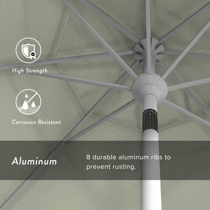California Umbrella 9' Rd. Aluminum Patio Umbrella, Crank Lift with Push Button Tilt, White Finish, Pacifica Fabric