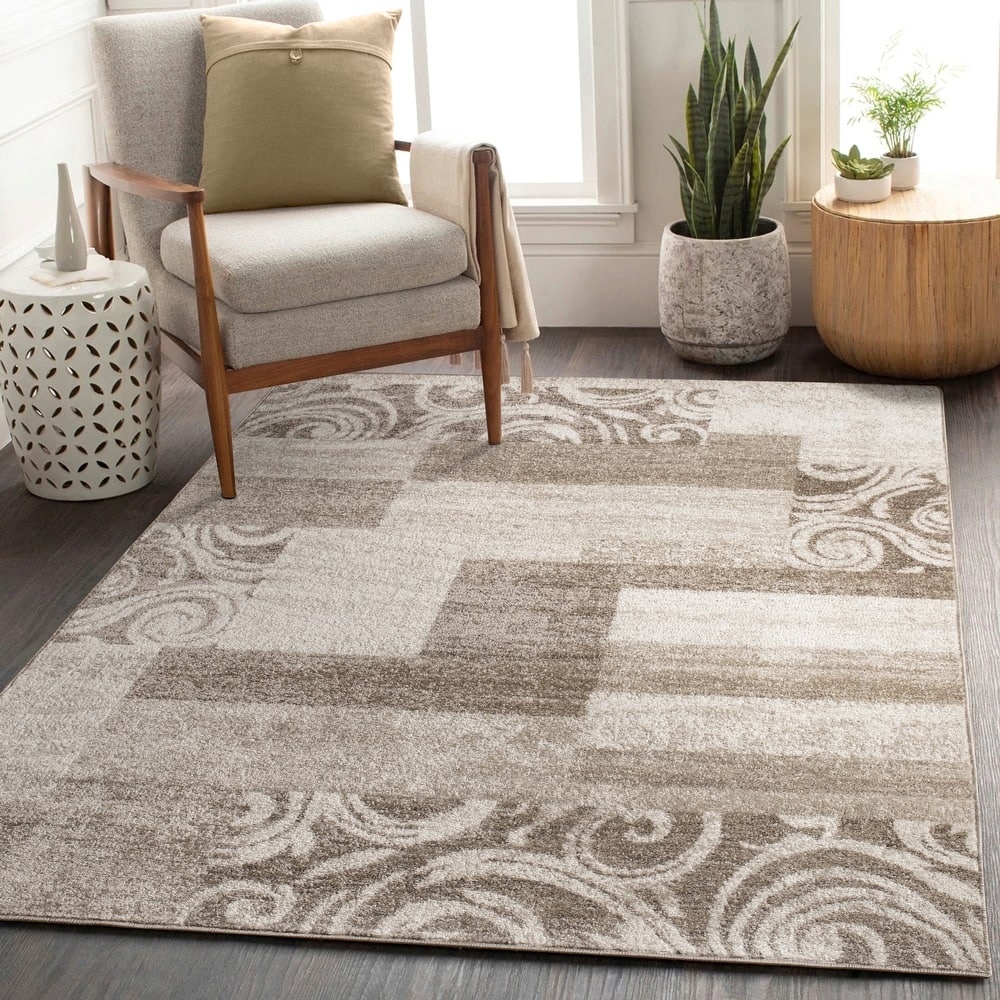 Classic Living Room Rug With Patchwork Design Modern checkered pattern