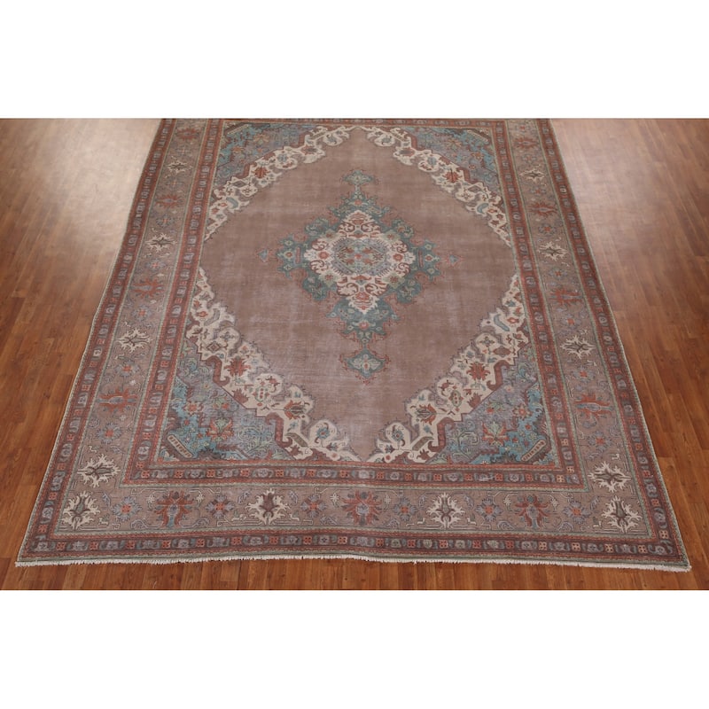 Over-Dyed Distressed Tabriz Persian Antique Wool Carpet - 9'11" x 12'11"