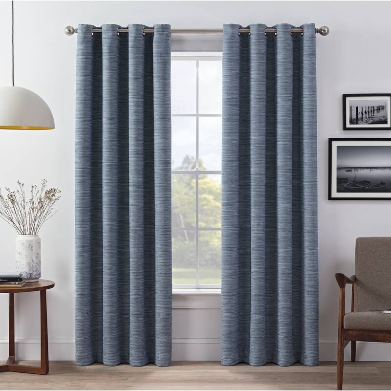 Eclipse Wyckoff Blackout Thermaweave, Grommet Window Curtain Panel Pair, 2 Panels