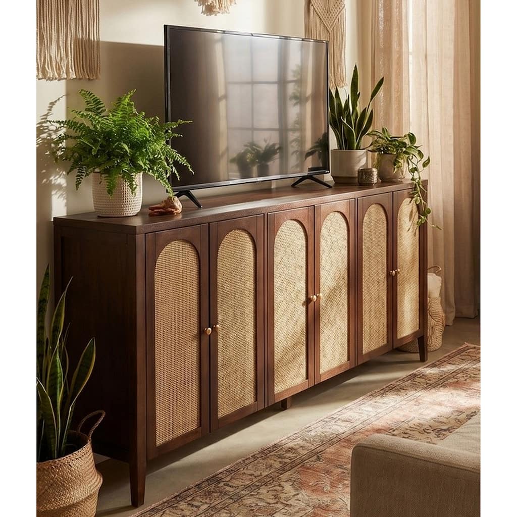 72 in. Brown Solid Wood 6 Door Media Credenza_Sideboard