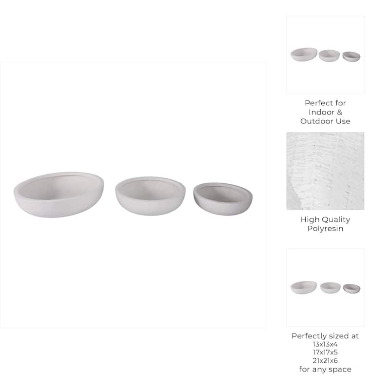 Resin Bowl Planters Round Decorative Plant Containers (Set of 3) - 21" x 21" x 6"