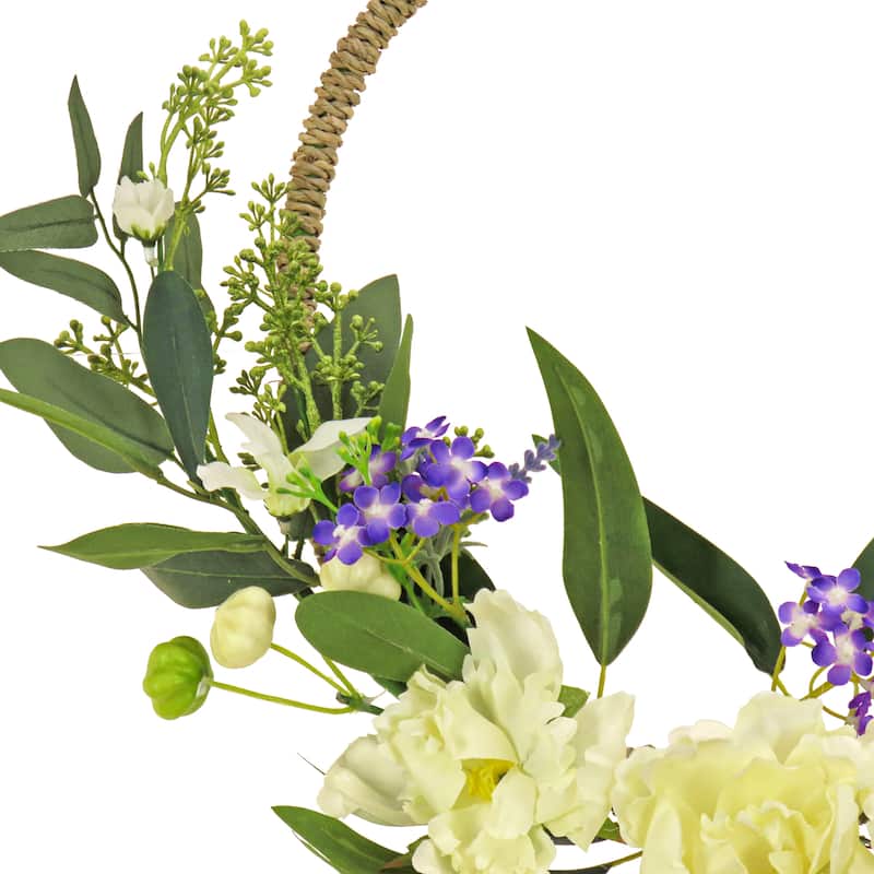 National Tree Company 18 inch Artificial Spring Wreath with Peony Flower Blooms, Mini Blossoms, and Flowing Green Stems