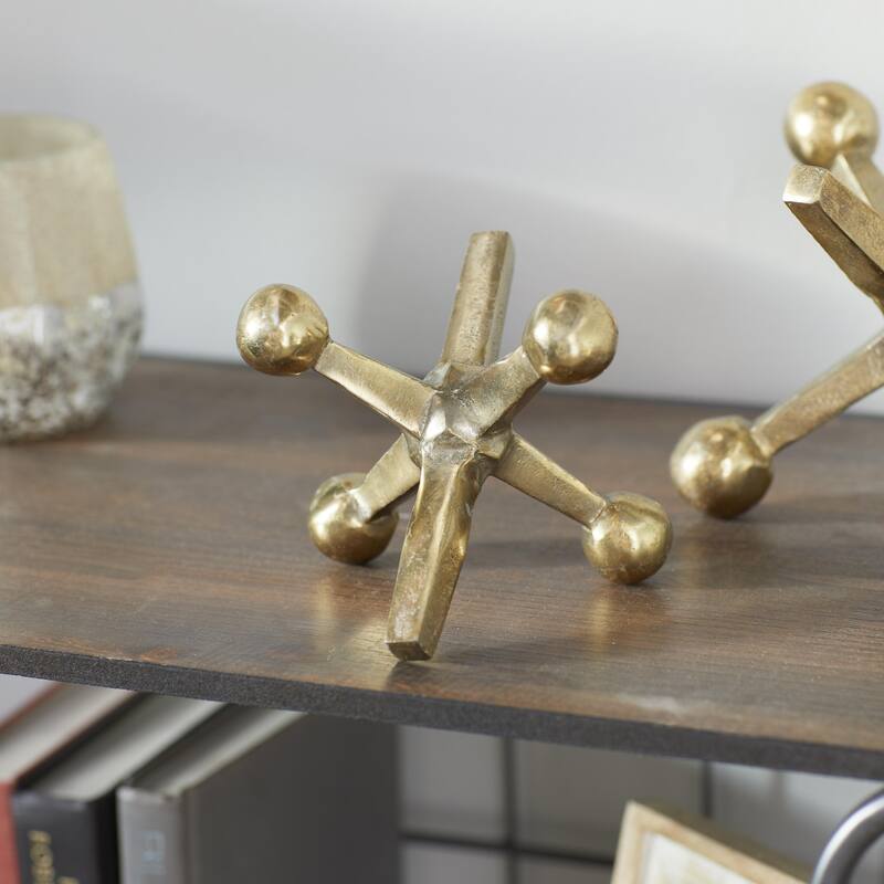 Aluminum Metal Jack Decorative Sculpture - Set of 2 Gold or Silver - Roche River Decor