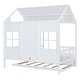 preview thumbnail 8 of 8, Full Size Playhouse Platform Bed with Trundle,Solid Wood House Shaped Bed Frame with Window and Roof,White
