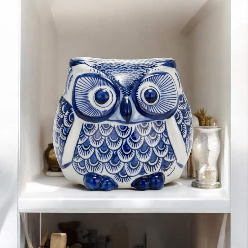 Sagebrook Home Stoneware Ceramic Owl Figurine with Intricate Hand-Painted Detailing