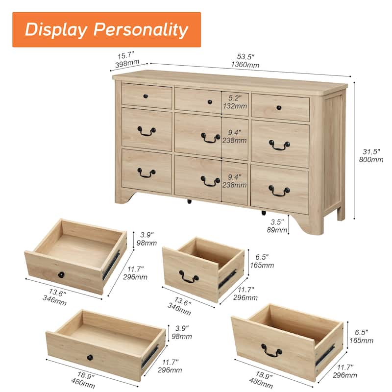 WAMPAT 53.5'' Wide Farmhouse White Dresser TV Stand with Curved Edge Design and Wide Chests of Drawers