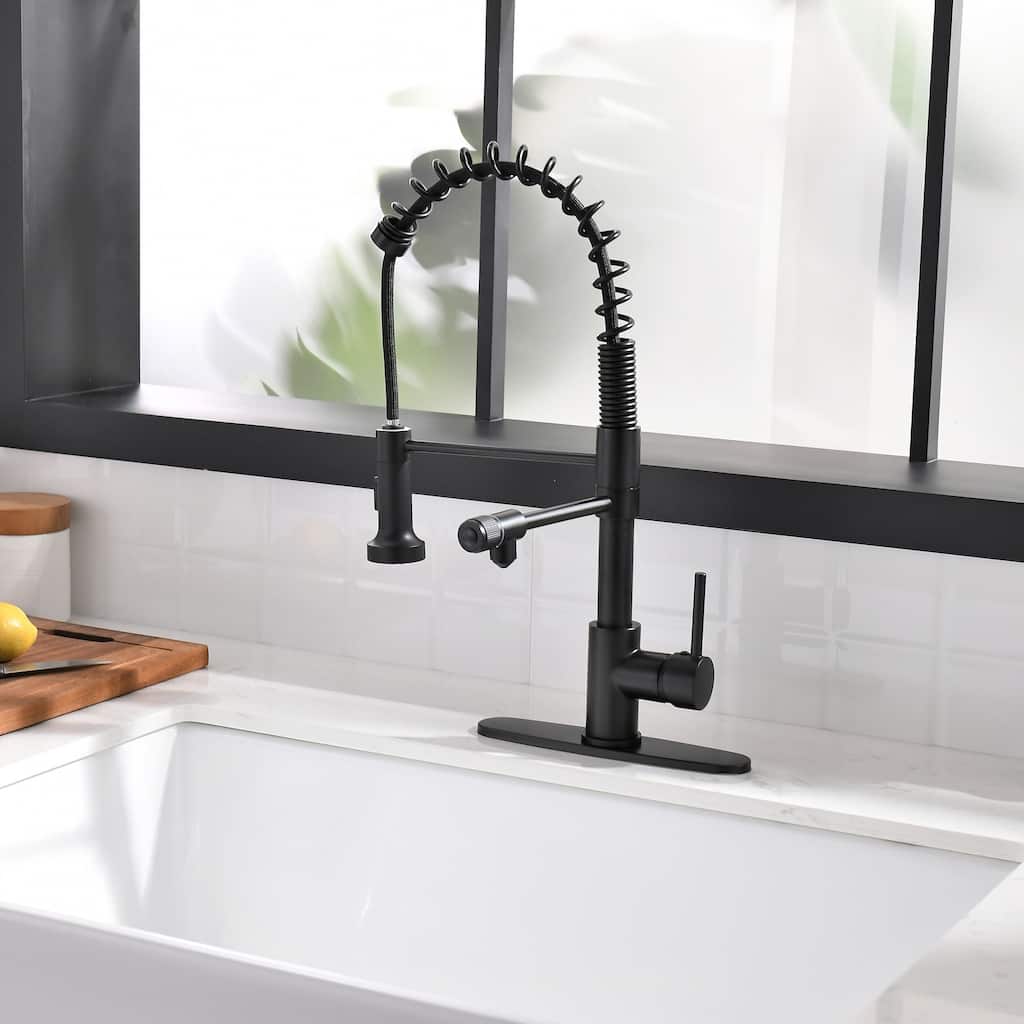 Single Handle Commercial Kitchen Sink Faucet With Pull Down Sprayer One Hole Black Kitchen Spring Vanity Tap With Drain Rack
