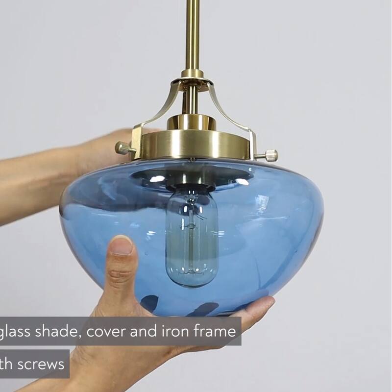 Modern Contemporary 1-Light Translucent Light Blue Tinted Glass Shade Pendant Lights for Dining Room - 8.5" Dia x 9" H