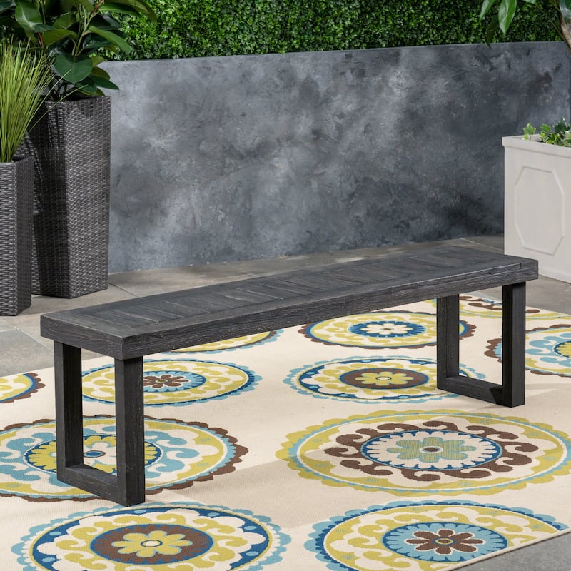 Roomfitters Outdoor Acacia Wood Dining Bench with Rectangular Legs and Slatted Top