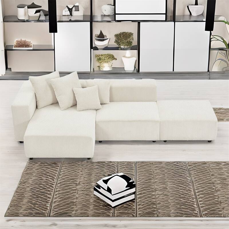 Soft Corduroy Sectional Modular Sofa Set, Small L-Shaped Chaise Couch