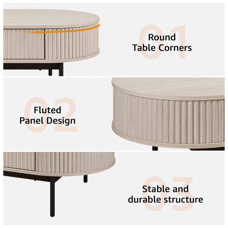 Rosary Blenn Oval Fluted Coffee Table with Drawer