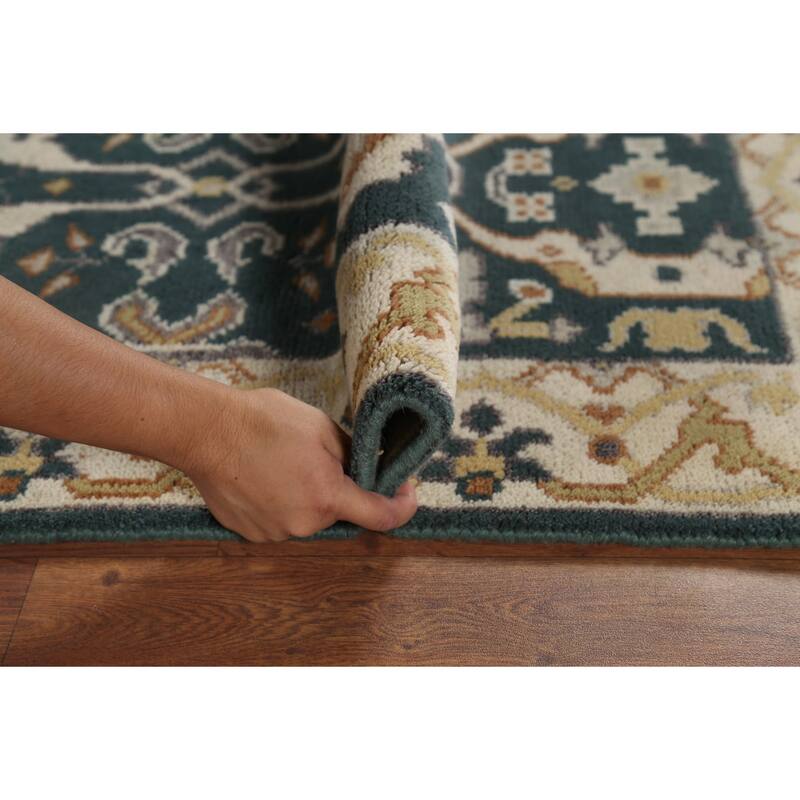 Handamde Green Oushak Oriental Runner Rug Hand-Knotted Wool Carpet - 2'7"x 9'8"