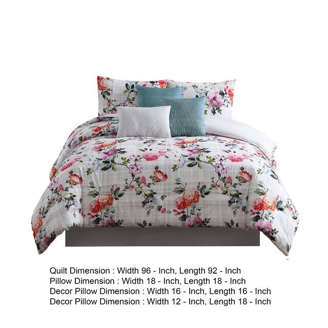 7 Piece Queen Comforter Set with Watercolor Floral Print, Multicolor