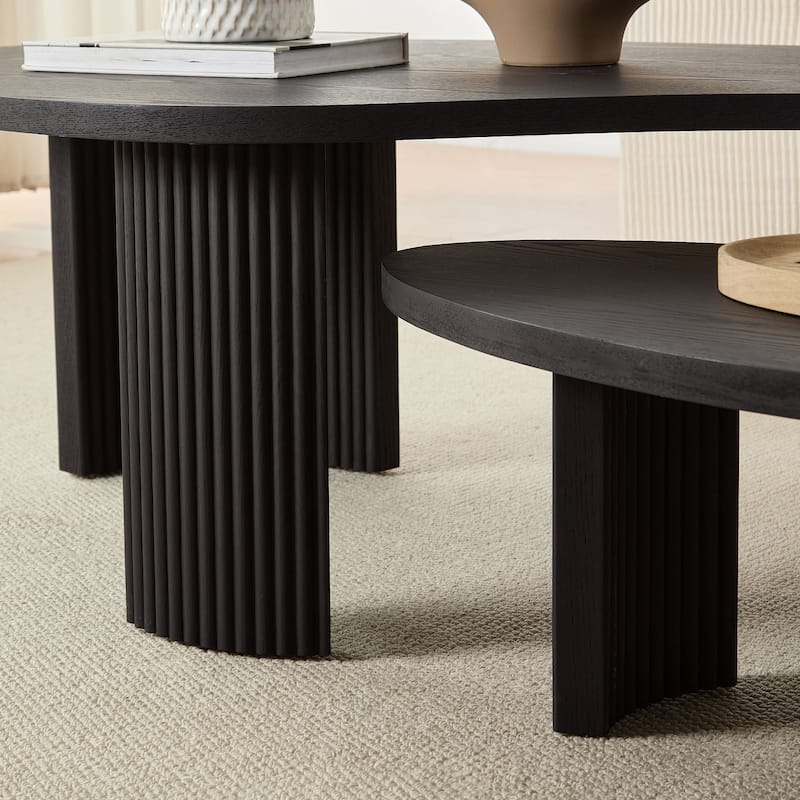 2-Piece Set, Modern Coffee Table Set Nesting Coffee Tables Irregular Shape Coffee Tables, for Living Room, Black