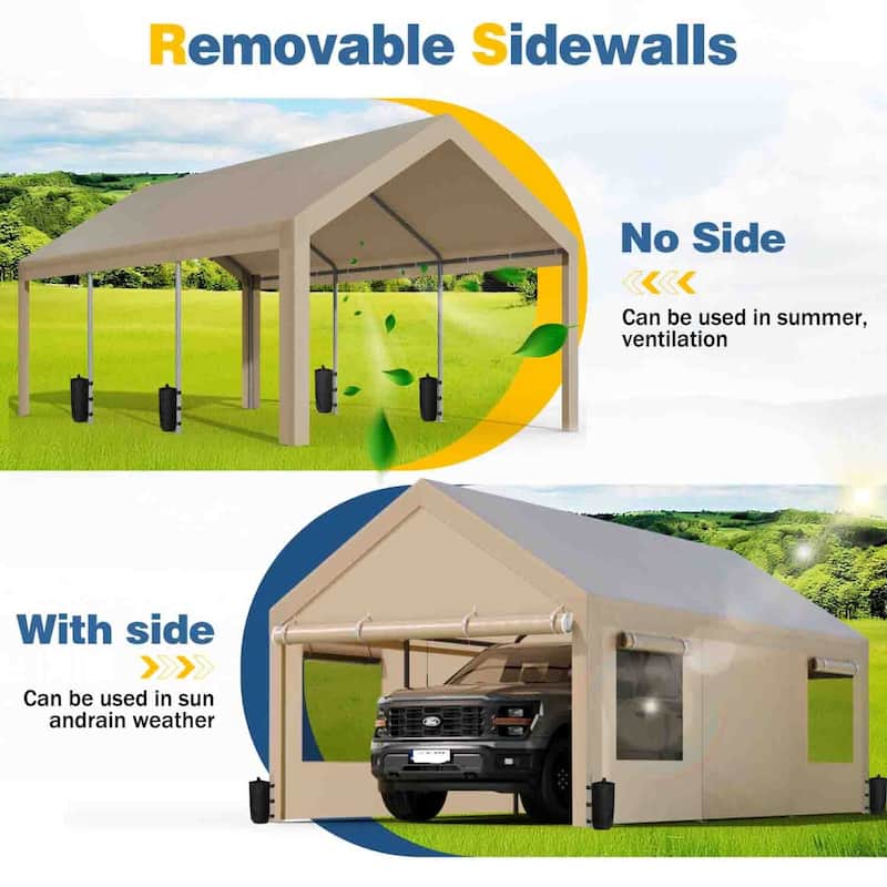 Futzca 12x20 ft Carport Canopy, Waterproof Outdoor Shelter with Sandbags