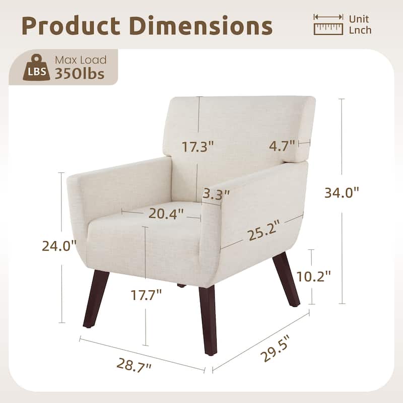 Modern Upholstered Armchair with Linen Fabric, Comfortable Accent Chair for Living Room, Bedroom or Office – Beige/blue/grey