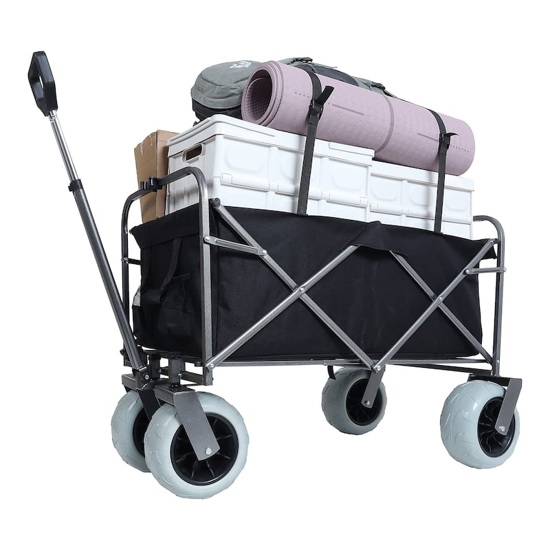 Two Pieces: Heavy-Duty 500lb Capacity Beach Wagon w/9" Pneumatic Tires & Steel Frame; Compact 225lb Foldable Utility Cart