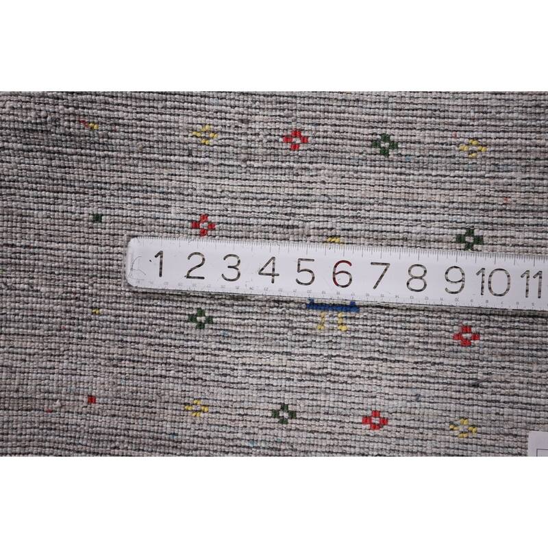 Striped Gabbeh Oriental Square Rug Hand-Knotted Wool Carpet - 8'1" x 7'11"