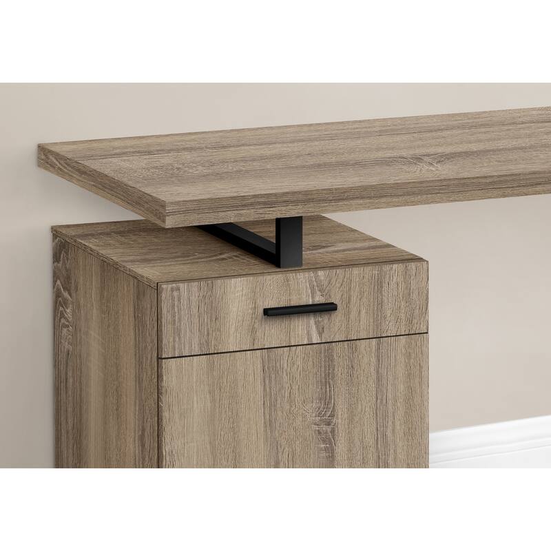 48" Computer Desk with Storage, Left or Right Setup, Dark Taupe Laminate, Black Metal Legs, Modern Work Desk