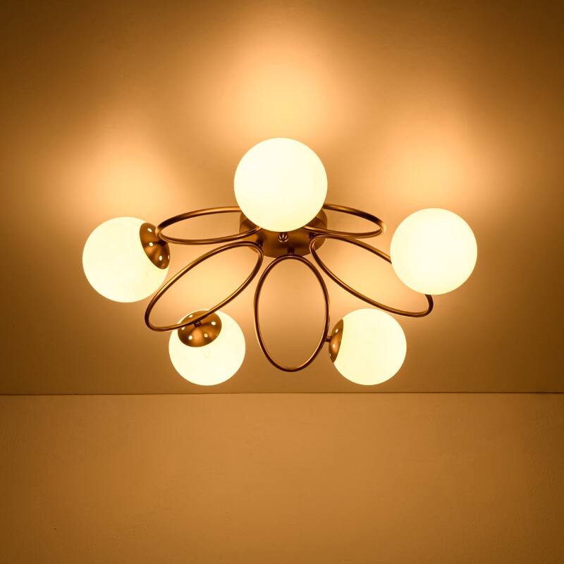 Modern 5-Light Opal Glass Ring Metal Semi Flush Mount Ceiling Light