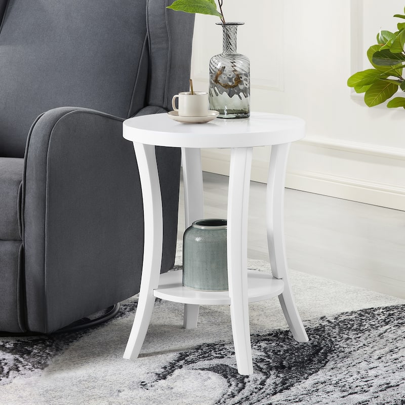 Round End Table with Shelf Elegant Veneer Finish with Thick Apron and Bottom Storage for Modern Living Spaces - 18