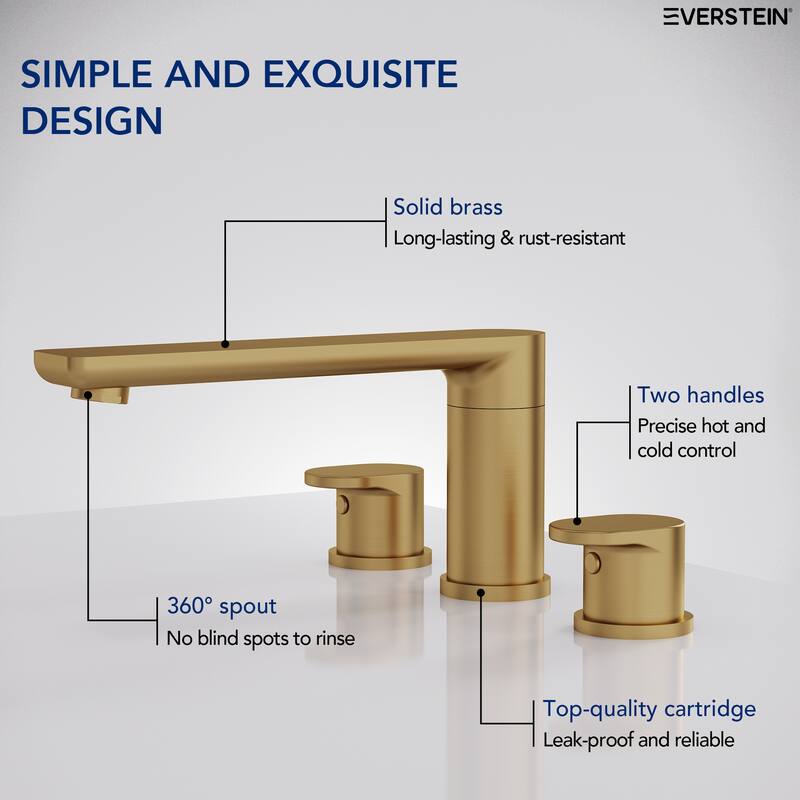 Modern Deck-Mount 2-Handle 360° Rotatable Bathtub Faucet Widespread 3 Hole Tub Filler