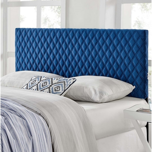 Lemont Diamond Shaped Blue Velvet Upholstered King Size Headboard