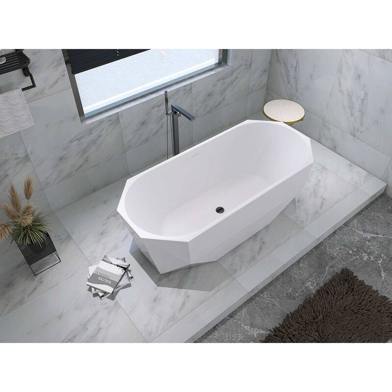 Edward Soaking Diamond Style Bathtub in Glossy White