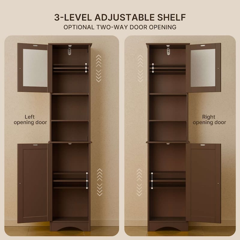 Freestanding Narrow Tall Bathroom Storage Cabinet with Adjustable Shelves, Door and Open Shelves