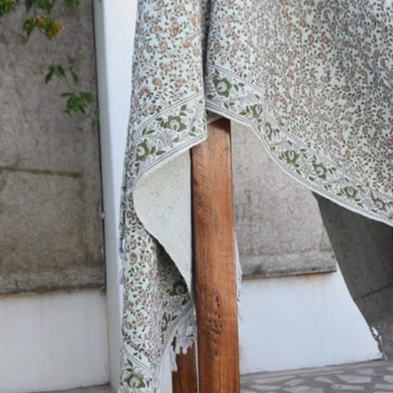 Fabdivine Keri Jaal Handcrafted Cotton Throw - Traditional Indian Block Print Blanket with Fringe, 90" x 54"