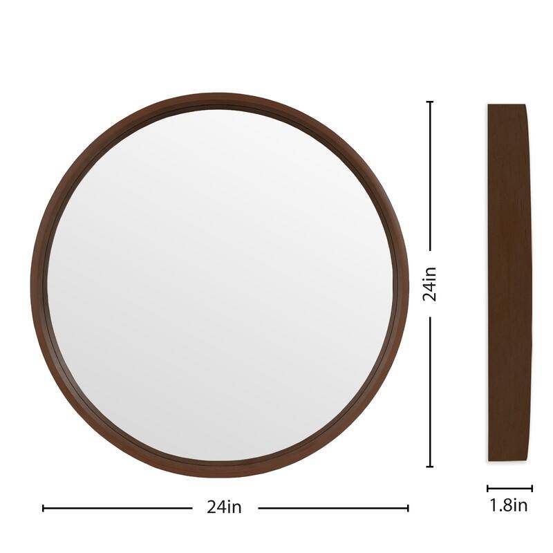 Classic Wooden Frame Farmhouse Round Wall Mirror