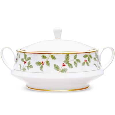 Noritake Holly & Berry Gold Covered Vegetable Bowl, 10-1/4", 48 oz.