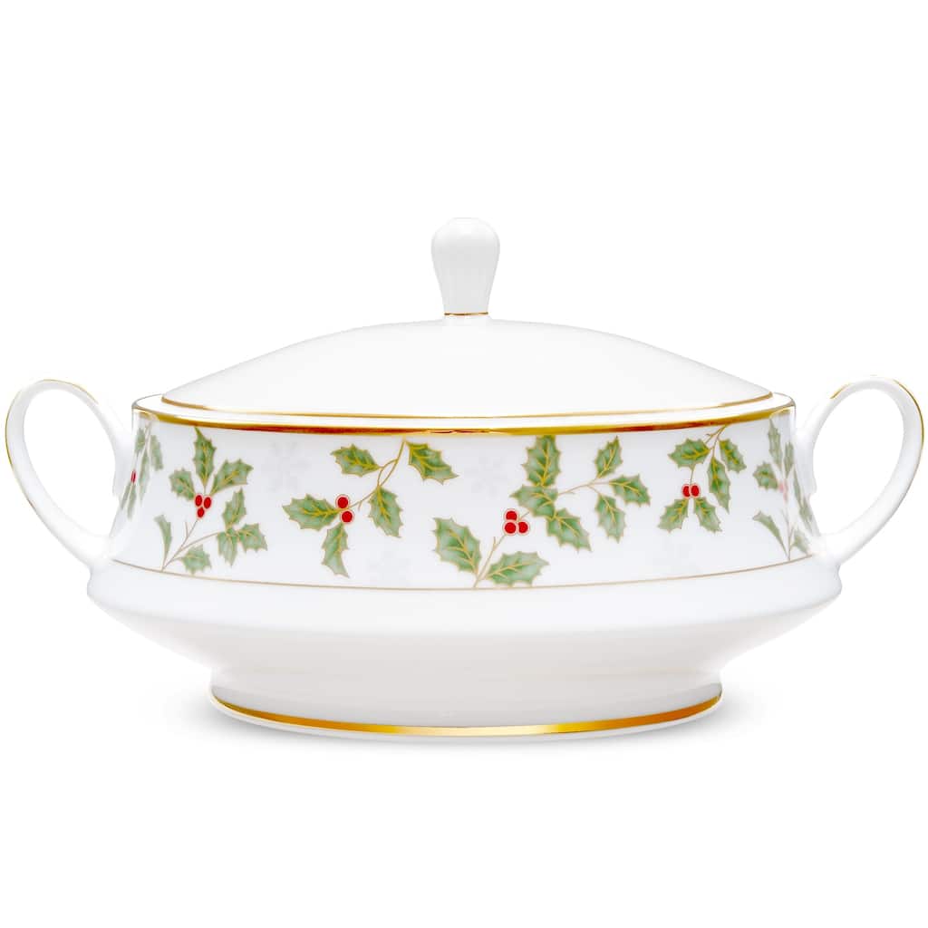 Noritake Holly & Berry Gold Covered Vegetable Bowl, 10-1/4", 48 oz.