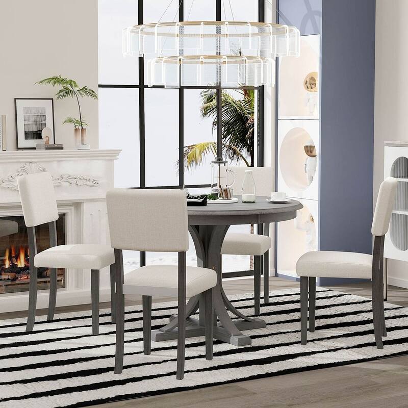 44" Round Dining Table with 4 Upholstered Chairs