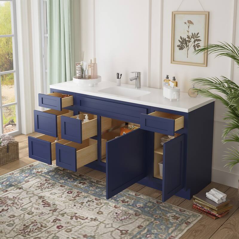 Vanity Art 66" Oak Freestanding Bathroom Vanity Cabinet without Top