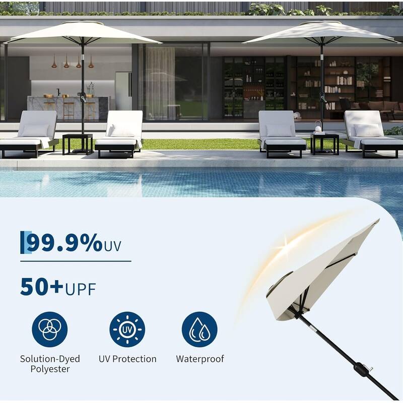 9FT Half Patio Umbrella with Smooth Crank Lift, Shade Canopy for Patio, Backyard, Garden (No Base)