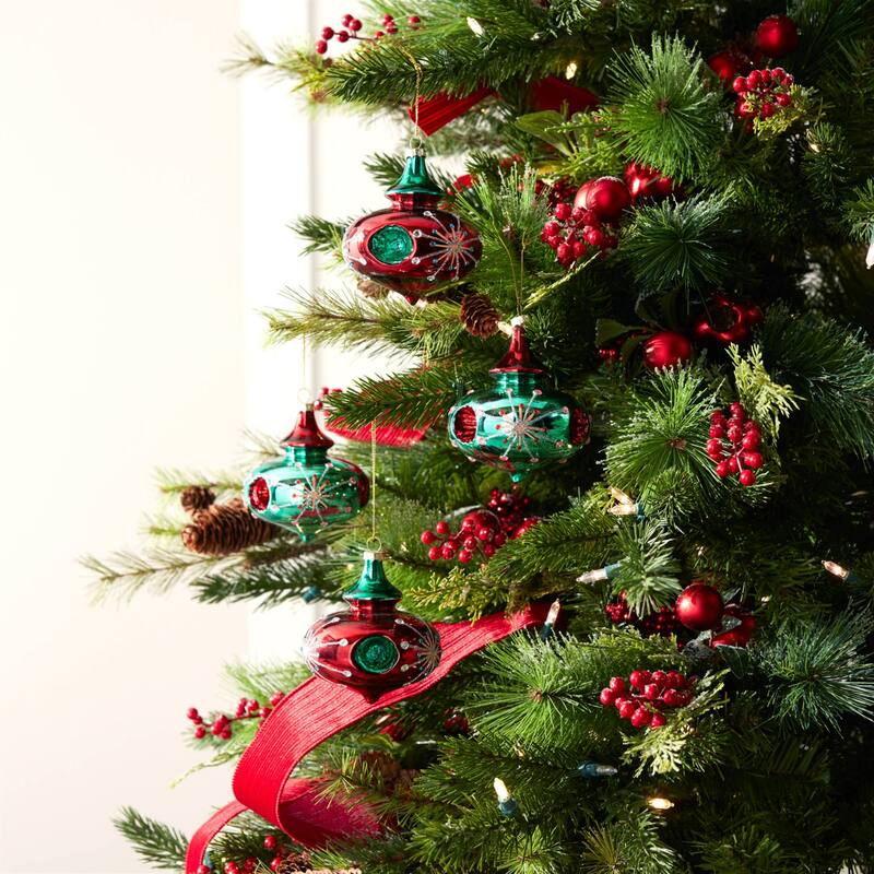 Glittered Reflector Glass Christmas Ornaments - 4" - 6ct