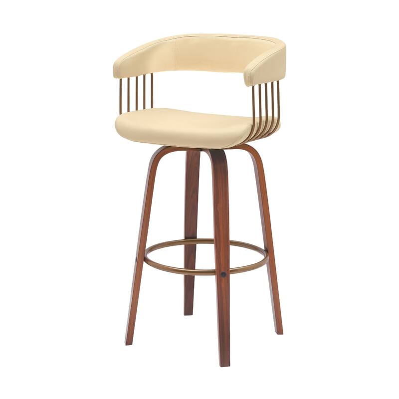 Modern Faux Leather Swivel Bar Stool with Full Back and Bucket Seat