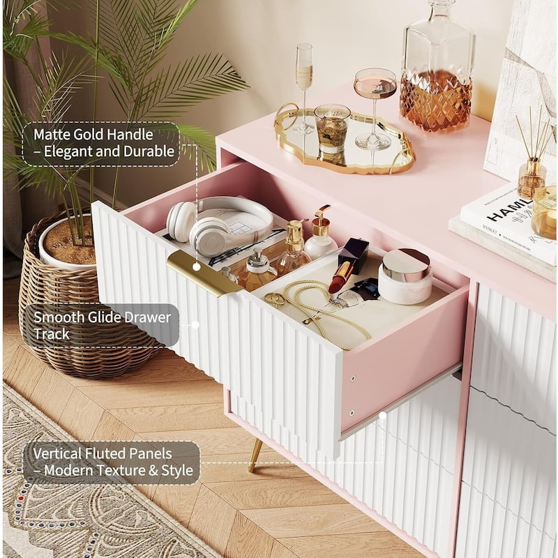 47" Wide Modern Fluted Dresser for Bedroom with 6 Drawers