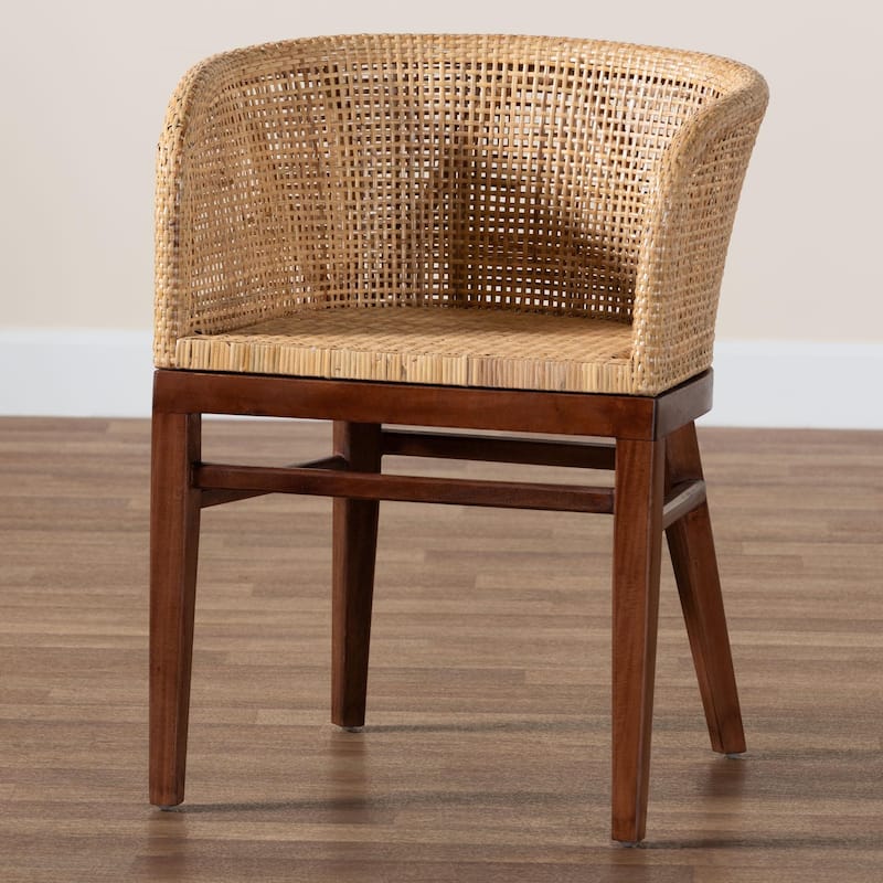 Papua Modern Bohemian Natural Rattan and Acacia Wood Dining Chair
