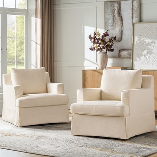 HULALA HOME Germa Farmhouse Wide Upholstered Slipcovered Swivel Rocker ...