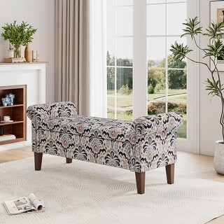 Wallen Traditional Rolled Arm Storage Bench Ottoman with Nailheads, Upholstered.