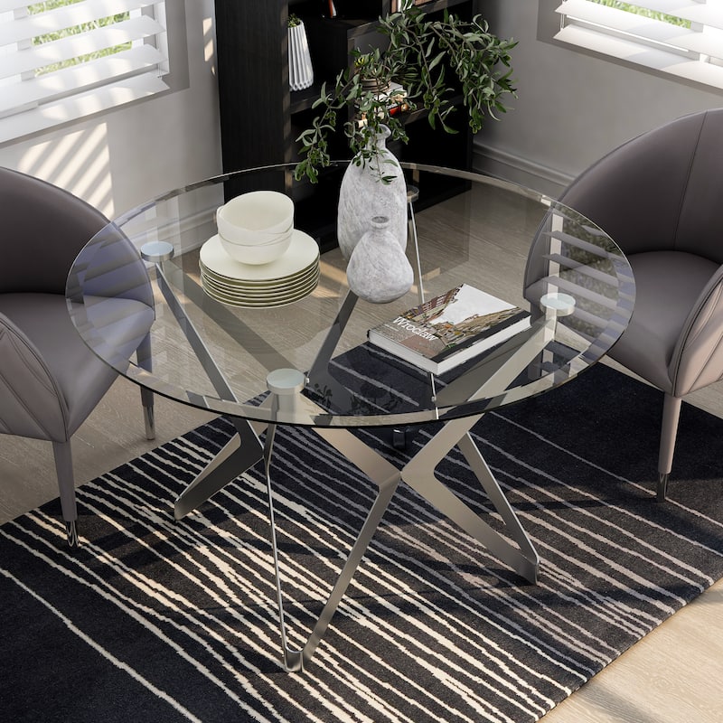 Furniture of America Wilch Modern 48-inch Glass Top Round Dining Table