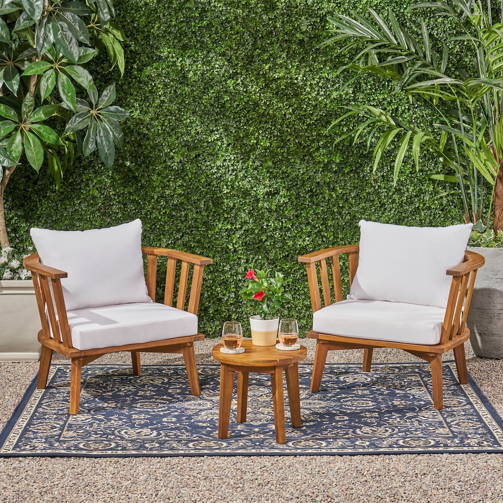 Chilian Outdoor 2 Seater Acacia Wood Club Chairs and Side Table Set by Christopher Knight Home